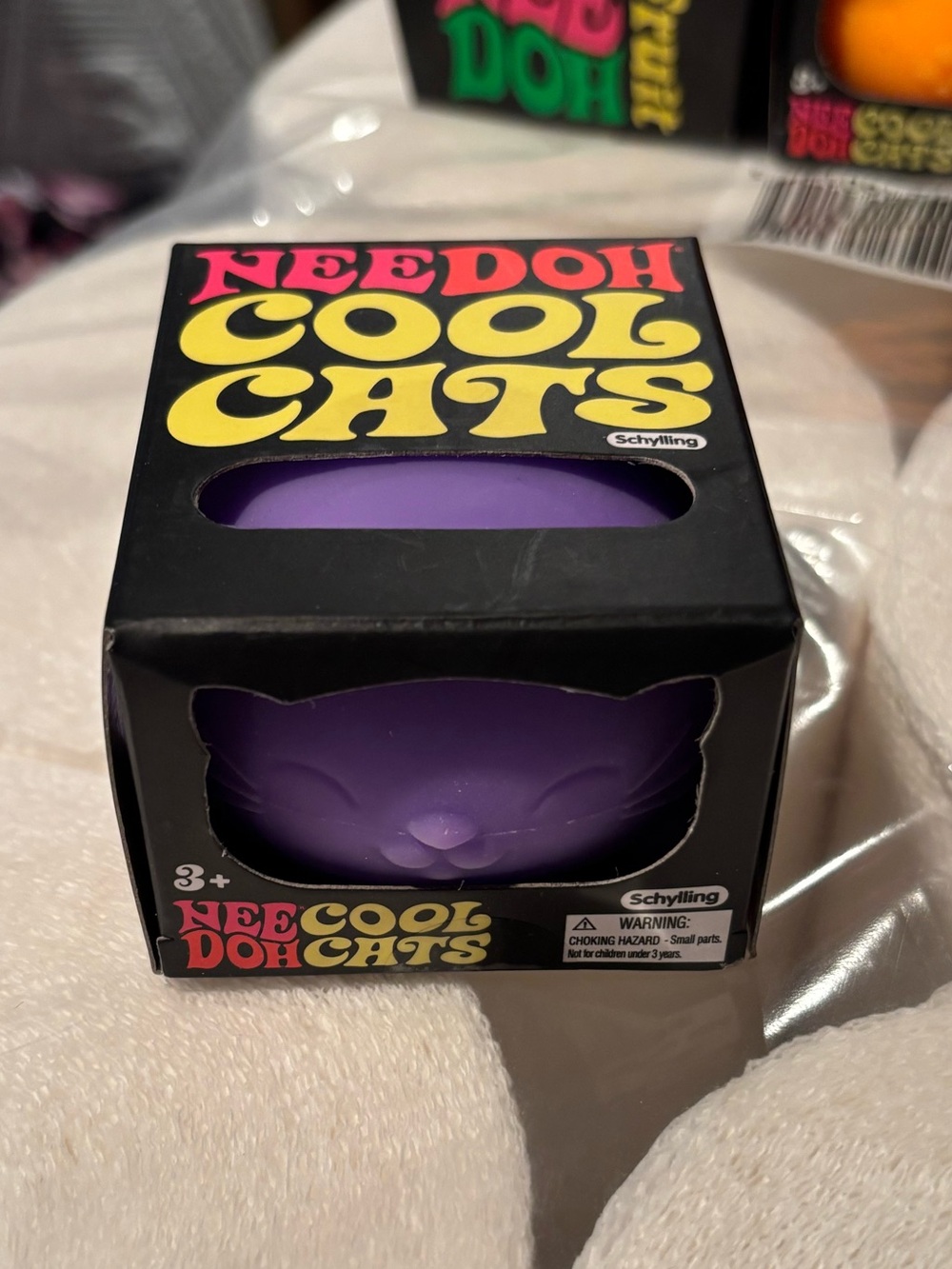 Needoh Cool Cats Squeezable Purple Cat Toy - Soft Sensory Pet Play